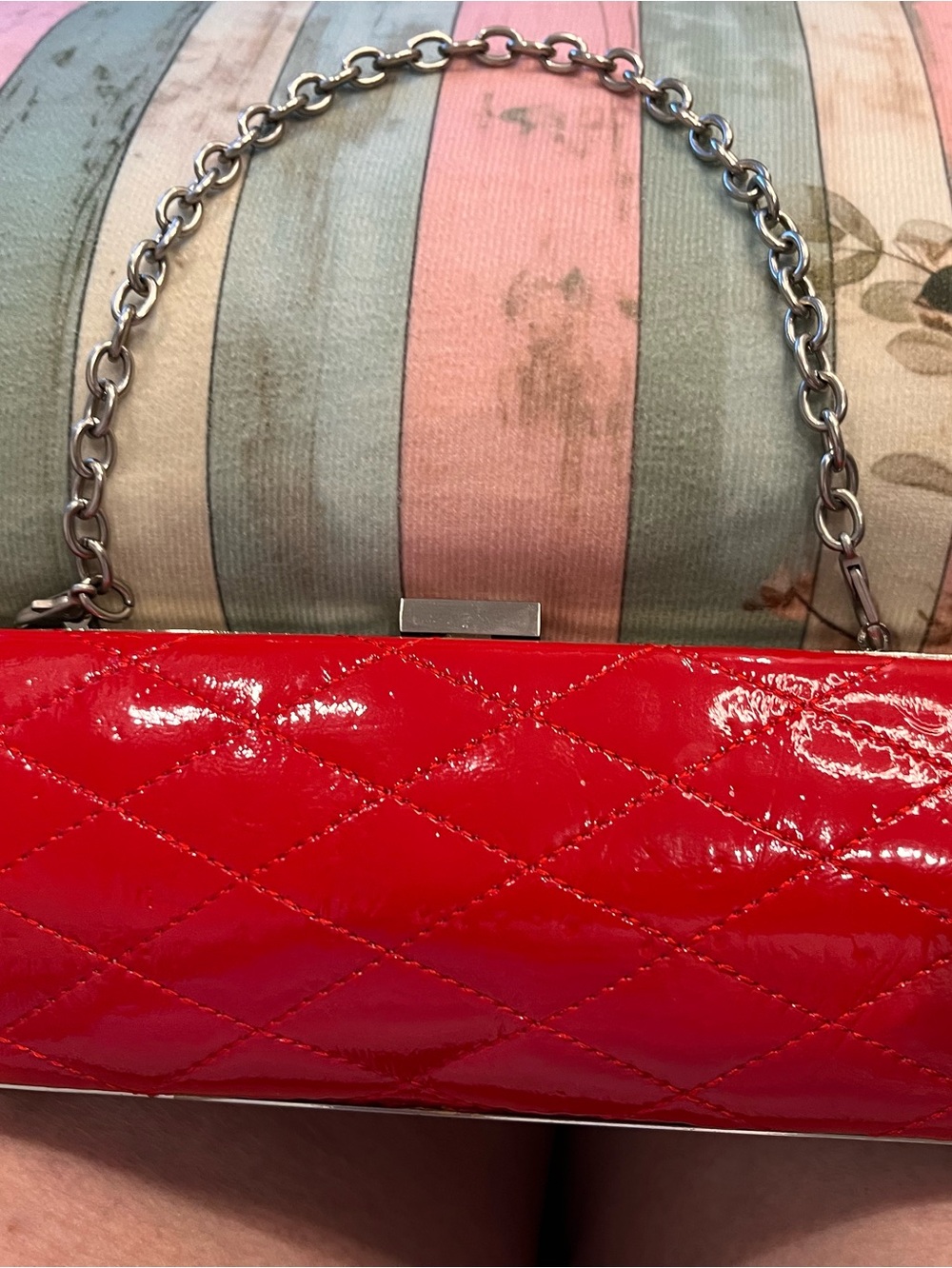 Red Quilted Patent Chain-Handle Women’s Bag
